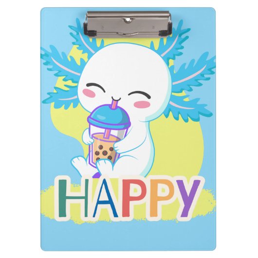 Happy Axolotl with Boba Tea – Cute Kawaii Bubble T Klembord (Voorkant)