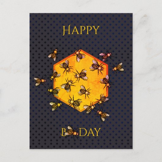 Happy B-dag Honingbijen oranje gele verjaardag Briefkaart (Voorkant)