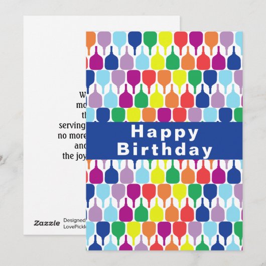 Happy B-day Colorful pickleball paddles 💚 ❤️ 💙 Feestdagenkaart (Voorkant / Achterkant)