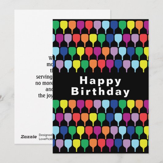 Happy B-day Colorful pickleball paddles 💚 ❤️ 💙 Feestdagenkaart (Voorkant / Achterkant)