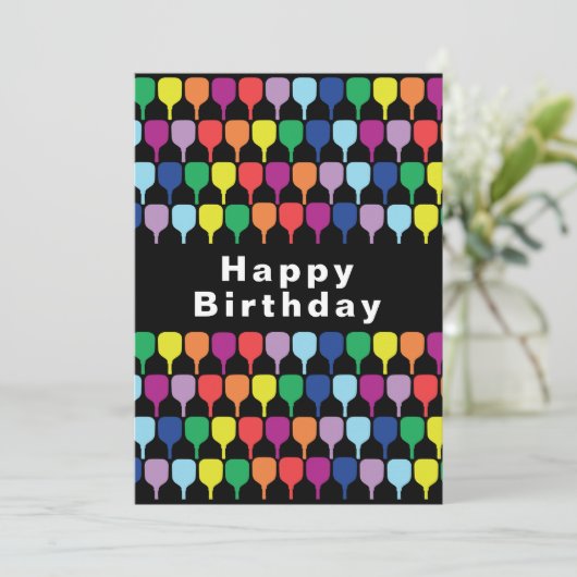 Happy B-day Colorful pickleball paddles 💚 ❤️ 💙 Feestdagenkaart (Staand voorkant)