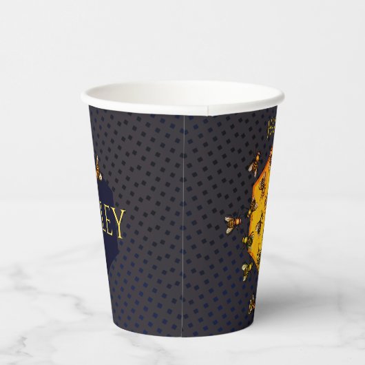 Happy B Day Honey Bees Black Yellow Funny Birthday Papieren Bekers (Rechts)