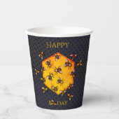 Happy B Day Honey Bees Black Yellow Funny Birthday Papieren Bekers (Voorkant)