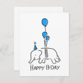 Happy b day olifant blauw ballonnen feestdagenkaart (Voorkant / Achterkant)
