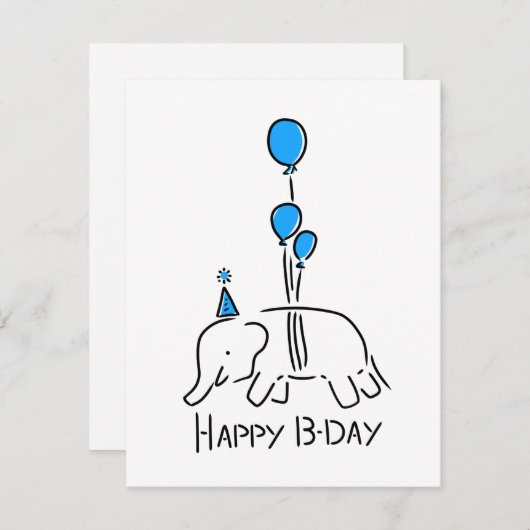Happy b day olifant blauw ballonnen feestdagenkaart (Voorkant / Achterkant)