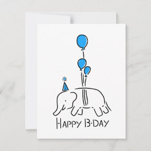 Happy b day olifant blauw ballonnen  feestdagenkaart