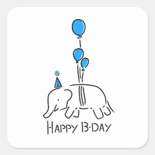Happy b day, olifant blauw vierkante sticker
