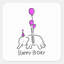 Happy b day olifant rose vierkante sticker