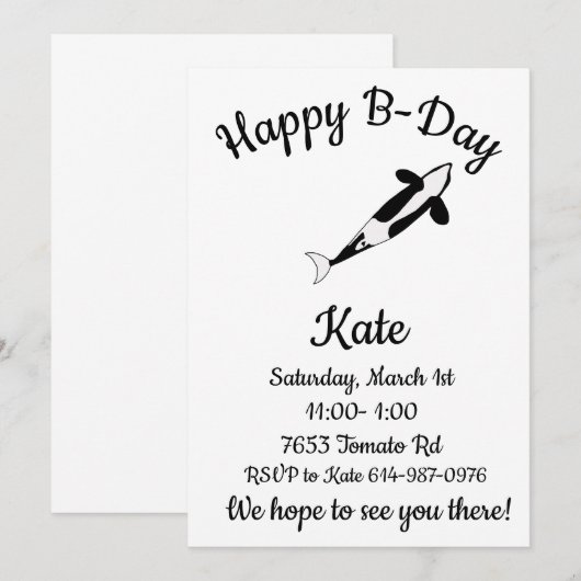 Happy B-day Orka Whale Kaart (Voorkant / Achterkant)