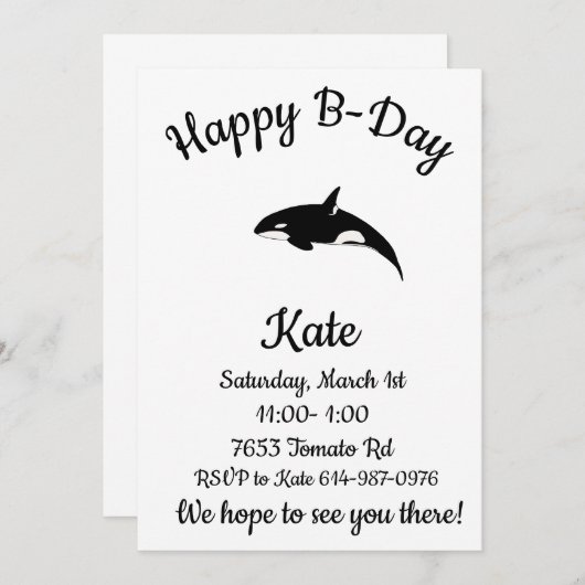 Happy B-day Orka Whale Kaart (Voorkant / Achterkant)