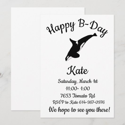 Happy B-day Orka Whale Kaart (Voorkant / Achterkant)