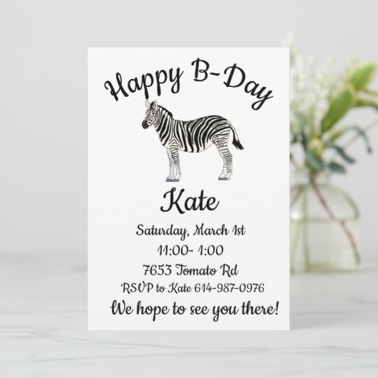 Happy B-day Zebra Kaart (Staand voorkant)