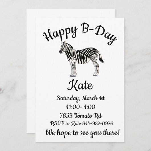 Happy B-day Zebra Kaart (Voorkant / Achterkant)
