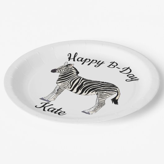 Happy B-day Zebra Papieren Bordje (Gekanteld)