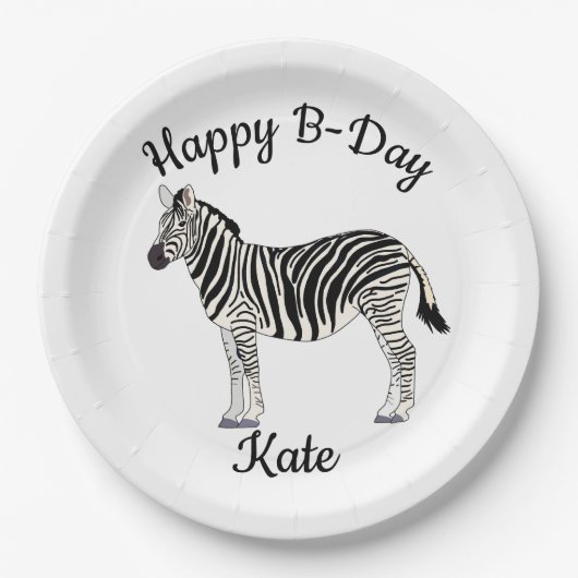 Happy B-day Zebra Papieren Bordje (Voorkant)