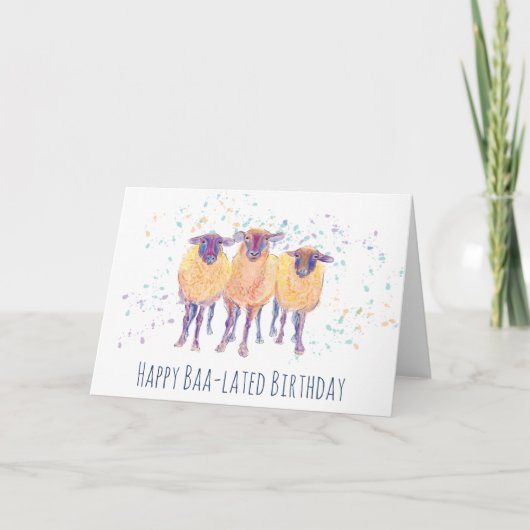 Happy Baa-lated Birthday Sheep Kaart (Voorkant)