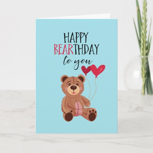 Happy Baarday Cute Teddy Bear Pun Funny Birthday Kaart (Voorkant)