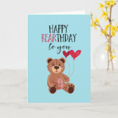 Happy Baarday Cute Teddy Bear Pun Funny Birthday Kaart (Gele Bloem)