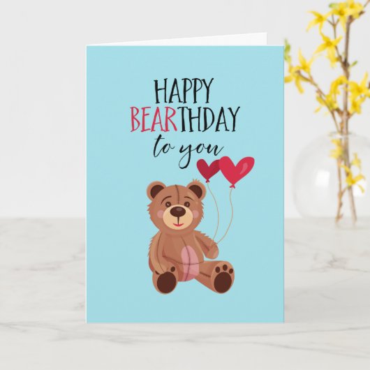Happy Baarday Cute Teddy Bear Pun Funny Birthday Kaart (Gele Bloem)