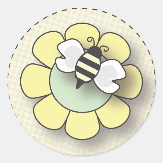 Happy Baby Bee in Geel Ronde Sticker (Voorkant)