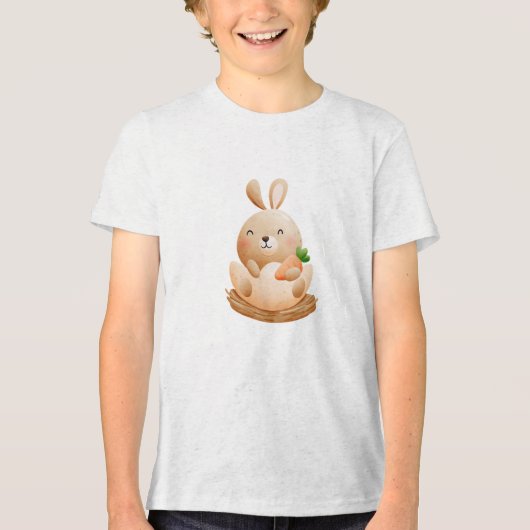 Happy Baby Bunny in Egg Illustration Tri-Blend Shirt (Voorkant)