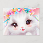 Happy Baby Bunny met bloemen en een regenboog Briefkaart (Voorkant)