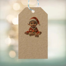 Happy Baby Christmas Elf Kraft Gift Labels
