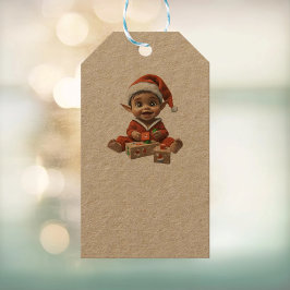 Happy Baby Christmas Elf Kraft Gift Labels Cadeaulabel