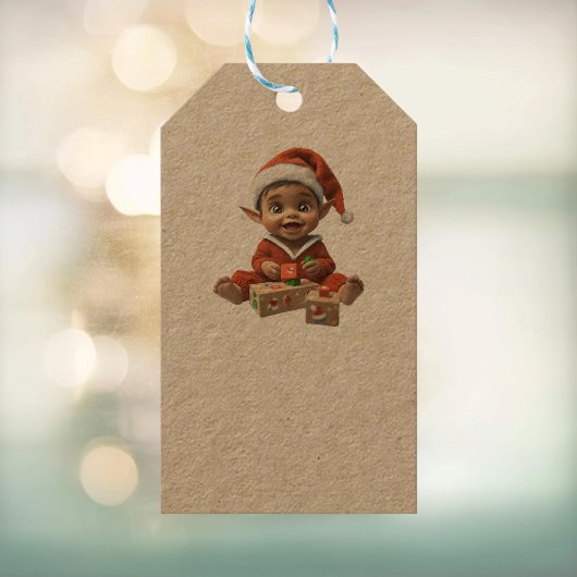 Happy Baby Christmas Elf Kraft Gift Labels Cadeaulabel