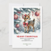 Happy baby deer winter scene snowy forest greeting feestdagenkaart (Voorkant)