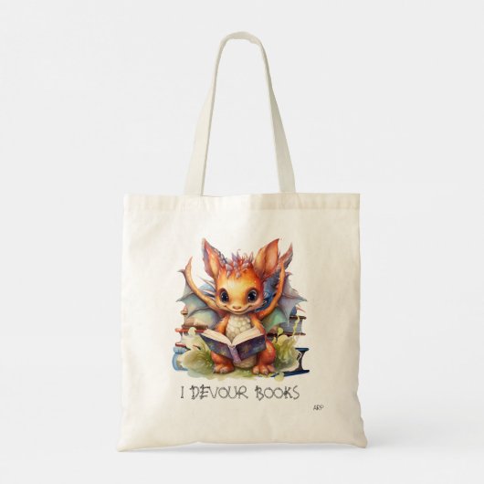 *~* Happy Baby Dragon READING verslindend BOEK AP8 Tote Bag (Achterkant)