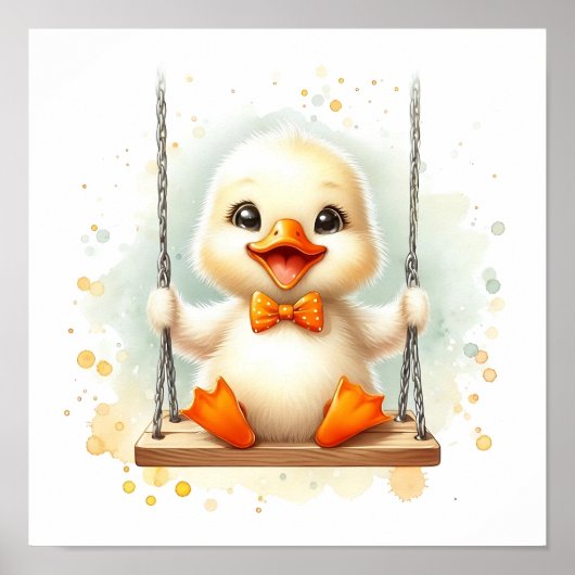 Happy Baby Duck op een Swing Waterverf Nursery Poster (Voorkant)
