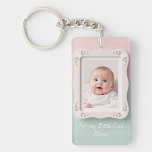 Happy Baby Floral Pink Green Frame Sleutelhanger (Voorkant)