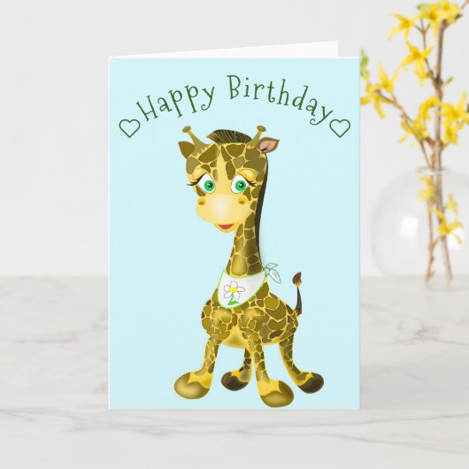 Happy Baby Giraffe Verjaardag Kaart (Gele Bloem)