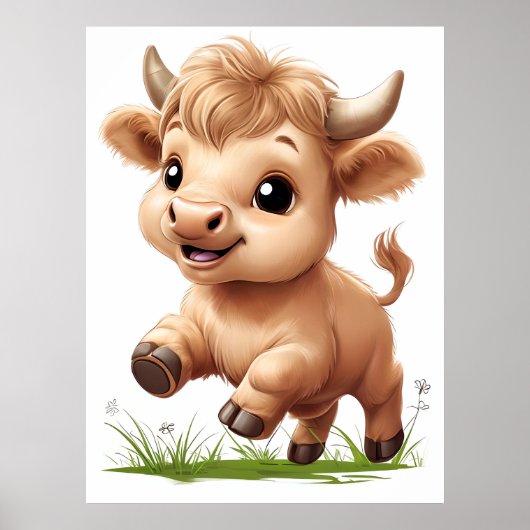 Happy Baby Highland Koe Nursery Art Poster (Voorkant)