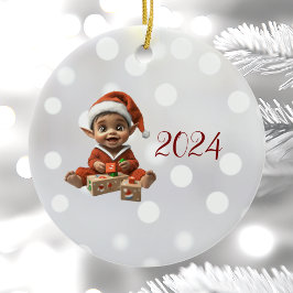 Happy Baby Kerst Elf Keramisch Ornament
