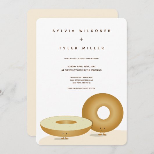 Happy Bagel Bruiloft Wit Bruin Crème Verticaal Kaart (Voorkant / Achterkant)