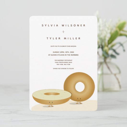 Happy Bagel Bruiloft Wit Bruin Crème Verticaal Kaart (Staand voorkant)