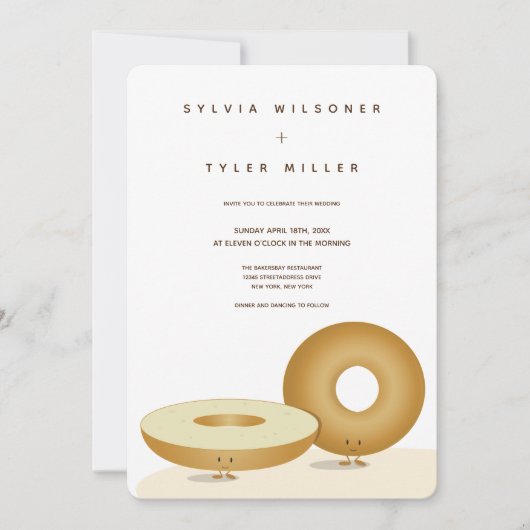 Happy Bagel Bruiloft Wit Bruin Crème Verticaal Kaart (Voorkant)