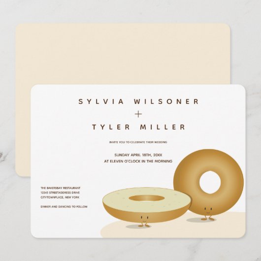 Happy Bagels Bruiloft Witte Crème Bruin Kaart (Voorkant / Achterkant)