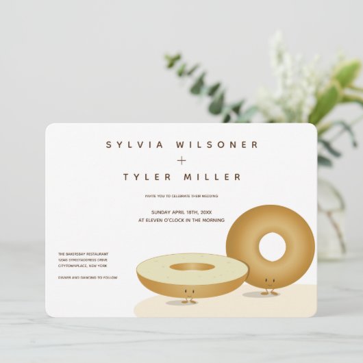 Happy Bagels Bruiloft Witte Crème Bruin Kaart (Staand voorkant)