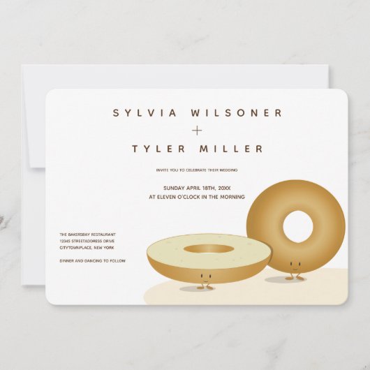 Happy Bagels Bruiloft Witte Crème Bruin Kaart (Voorkant)