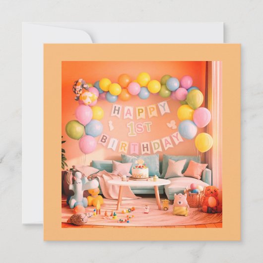 Happy Balloons eerste verjaardag Kaart (Voorkant)