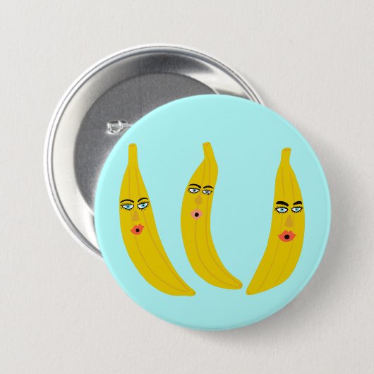 Happy Banana Trio Whimsical Ronde Button 7,6 Cm (Voorkant /achterkant)