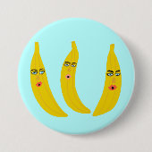 Happy Banana Trio Whimsical Ronde Button 7,6 Cm (Voorkant)