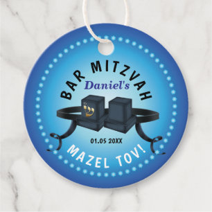 Happy Bar Mitzvah 20XX Blue Decorative Bedankjes Labels