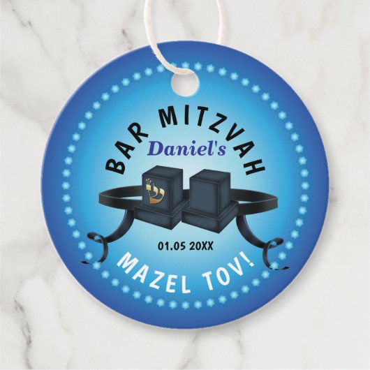 Happy Bar Mitzvah 20XX Blue Decorative Bedankjes Labels (Voorkant)