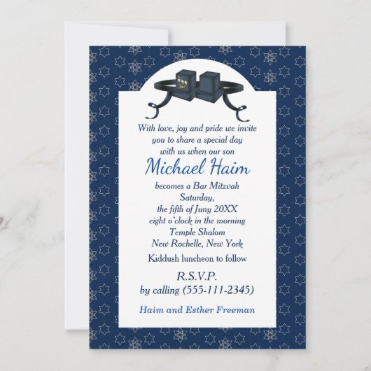 Happy Bar Mitzvah 20XX Blue Decorative Invitation Kaart (Voorkant)