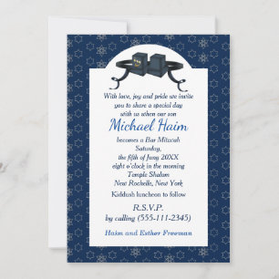 Happy Bar Mitzvah 20XX Blue Decorative Invitation Kaart