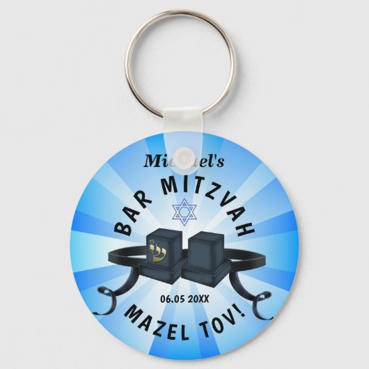 Happy Bar Mitzvah 20XX Blue Decorative Sleutelhanger (Voorkant)